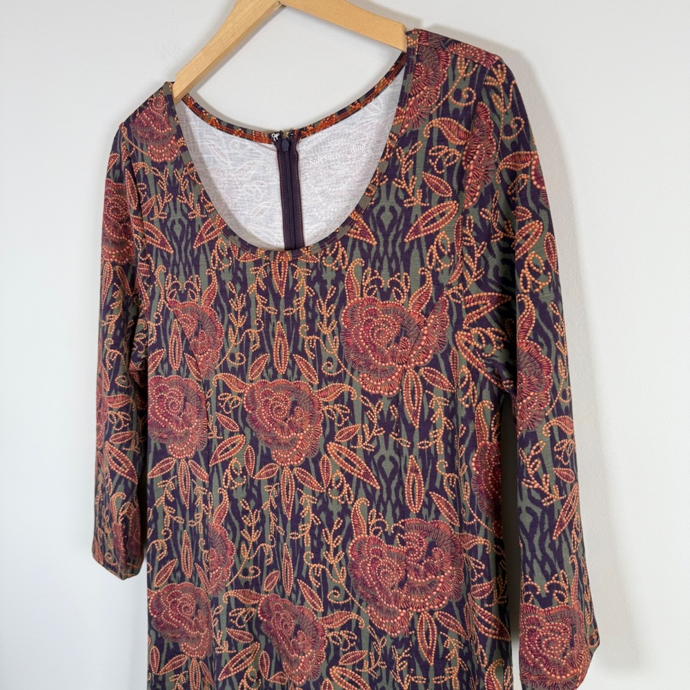 Soft Surroundings Alcott Floral‎ Rose Print Maxi Dress Medium BOHO 3/4 Sleeves - Picture 3 of 8